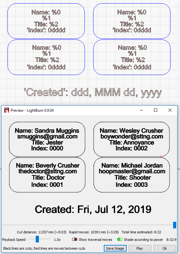 Variable text with serial numbers · LightBurn