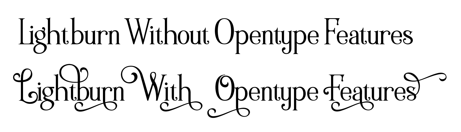 Alternate glyphs from opentype fonts · LightBurn